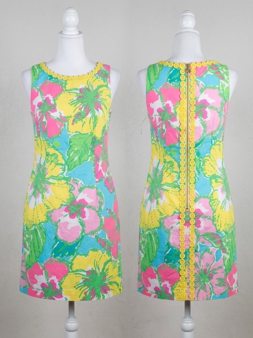 Lilly Pulitzer Floral Shift Dress - Pink, Yellow & Aqua-Size 00